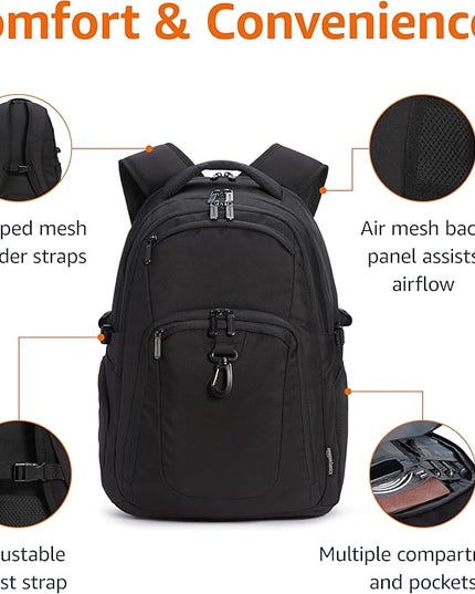 Amazon Basics Travel Laptop Backpack for 17 in / 43.1 cm Laptop, Black