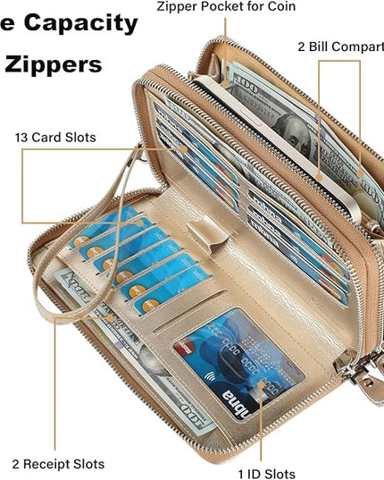 Lavemi Small Compact Women Wallet RFID Blocking Genuine Leather Bifold Purse with ID Windows
