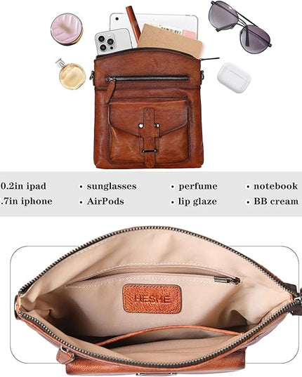 HESHE Leather Crossbody Bags for Women Satchel Purses Shoulder Purses and Handbags Cross Body Bag with Multi Pockets