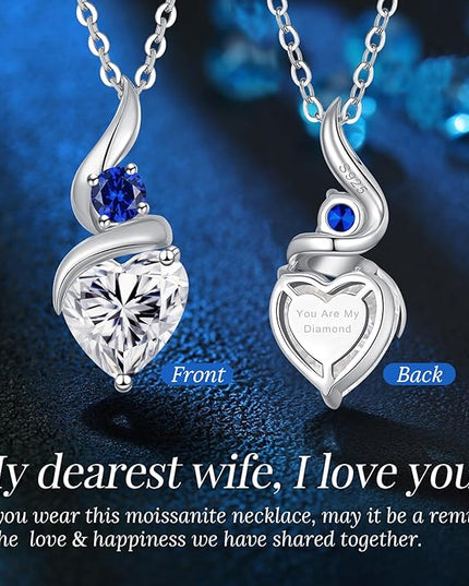 ANDSO Moissanite Heart Pendant Necklaces for Women, 925 Sterling Silver Necklace with Birthstone, Ideal Anniversary Present or Birthday Christmas Valentine Jewelry Gifts for Mom Wife Her Girlfriend