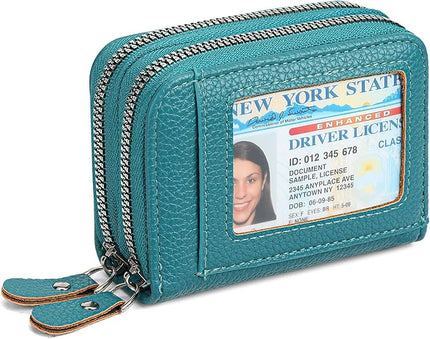 RNIEGA Credit Card Holder Wallet RFID Blocking Leather Small Wallet for Women Double Zipper Wallet with ID Window