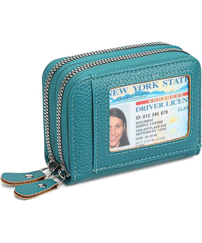 RNIEGA Credit Card Holder Wallet RFID Blocking Leather Small Wallet for Women Double Zipper Wallet with ID Window