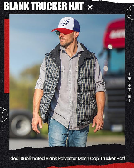 10 Pcs Sublimation Blank Trucker Hats Bulk Mesh Baseball Cap Polyester Mesh Trucker Hat for Men and Women