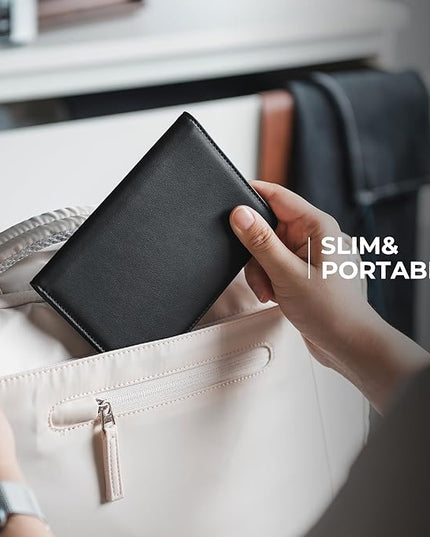 VULKIT Passport Holder with Airtag Slot, Premium Nappa Leather, RFID Blocking Airtag Passport Wallet
