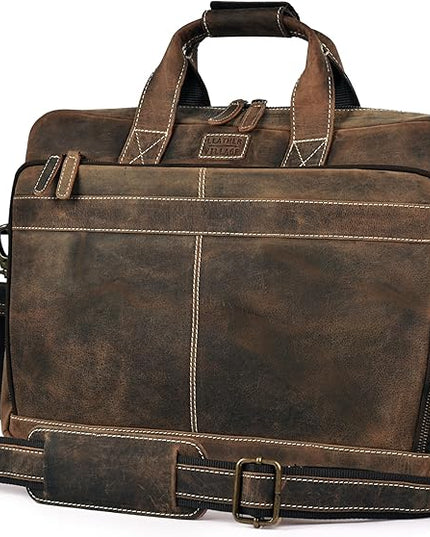 LEATHER VILLAGE 16" Leather Laptop Messenger Briefcase Bag for Men-Leather Satchel for Travel and Office Shoulder Bag- Rustic Brown