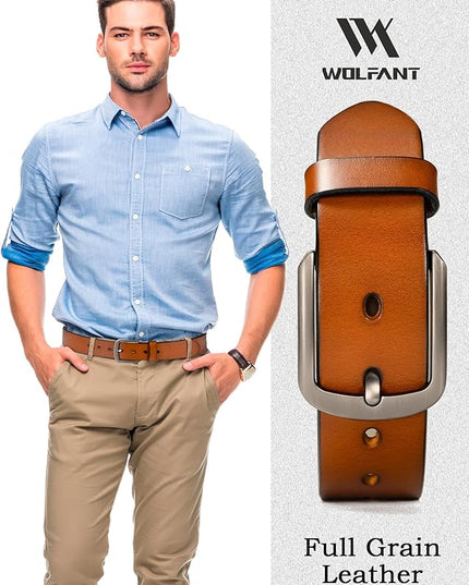 WOLFANT 1.5" Top Full Grain Leather Belt for Men in Gift Box,100% Italian Real Solid Leather