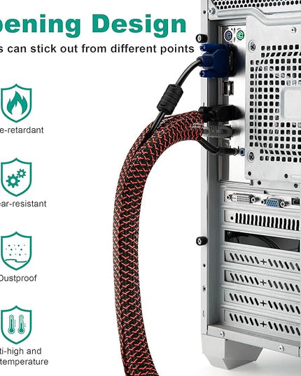 ZhiYo 6.6ft - 4/5 inch Cable Sleeve, Cord Wrap Wire Protector Tubing for Pets, PC Cable Wrap, Computer Cable Management Sleeve - Black - Red