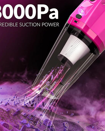 THINKWORK Car Detailing Kit Interior Cleaner, Car Cleaning Kit with 8000PA Cordless Pink Handheld Vacuum Cleaner, Car Interior Detailing Brush Set, Pink Car Accessories, Gift for Women