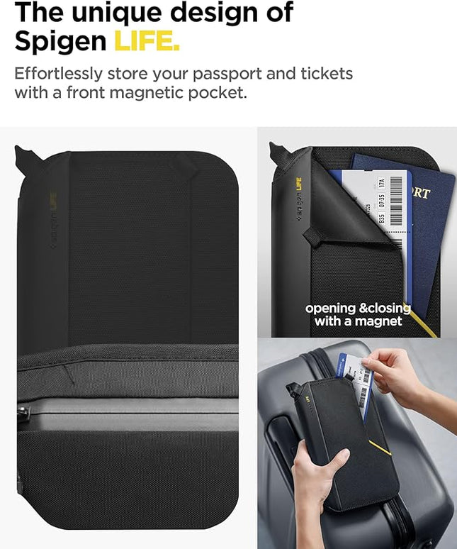 Spigen Life for Passport Card Cover Holder with RFID Blocking Technology Wallet Travel Documents Organizer Protector Accessories, SIM Card Pin Included