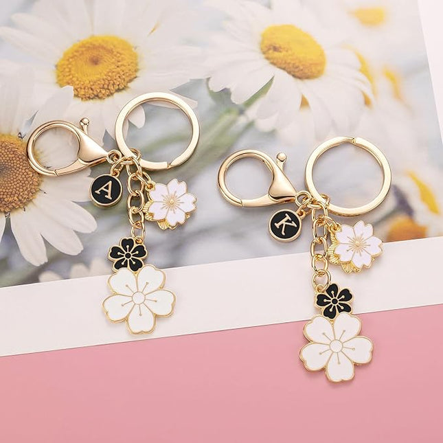 SELOVO Initial Keychain Flower Charms for Key Cute Pink Letter Keyring for Backpack