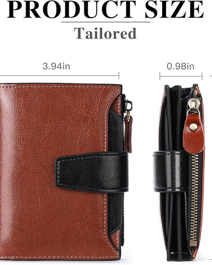 FALAN MULE Small Wallet for Women Leather Bifold Compact RFID Blocking Small Womens Wallet Purse