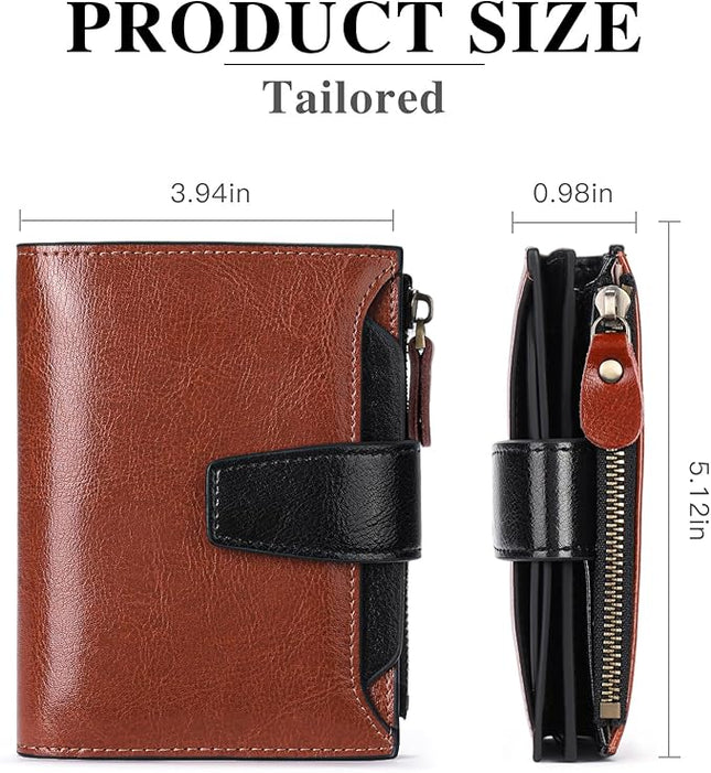 FALAN MULE Small Wallet for Women Leather Bifold Compact RFID Blocking Small Womens Wallet Purse