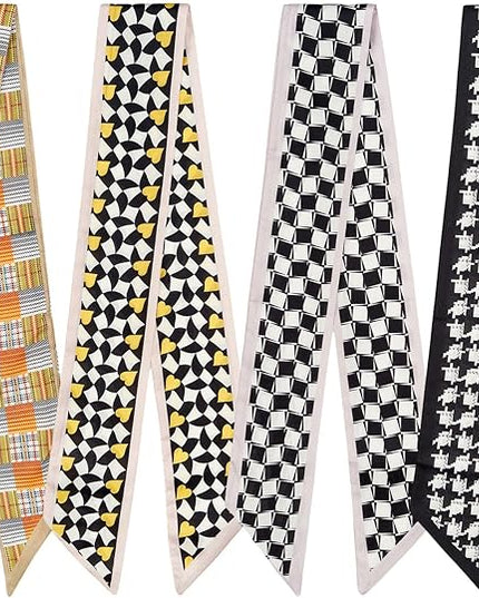 4 Pack Purse Scarf Handbags Skinny Twill Hair Scarves Narrow Neck Scarf Band Women Fashion Accessories Bag Charms