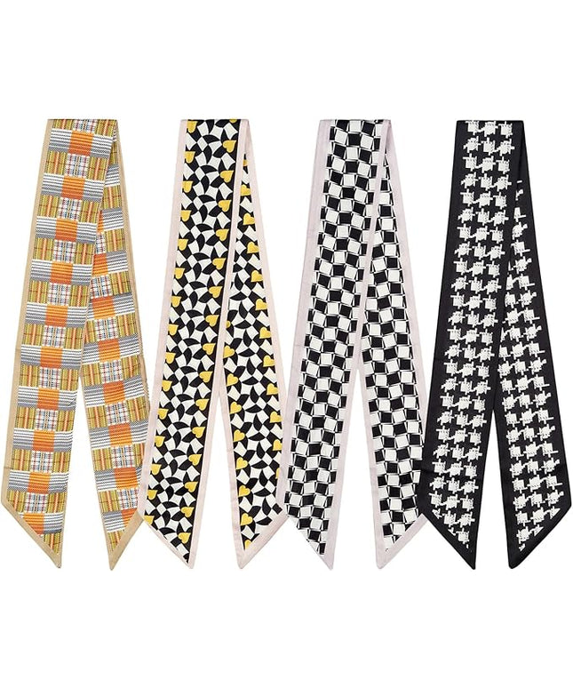 4 Pack Purse Scarf Handbags Skinny Twill Hair Scarves Narrow Neck Scarf Band Women Fashion Accessories Bag Charms
