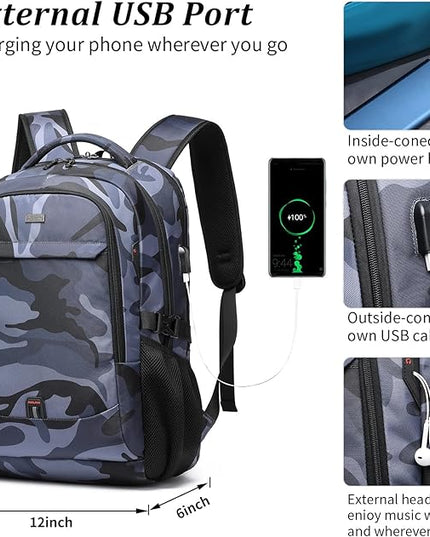 DUSLANG 17 Inch Travel Laptop Backpack Water Resistant Hiking Backpack for Men Laptop Bag with USB Charging Port,Camouflage green