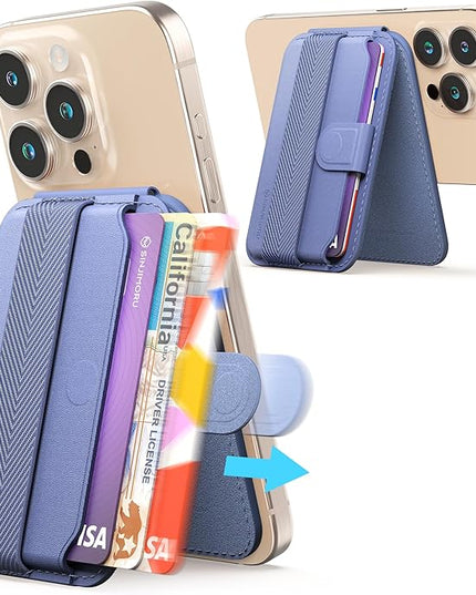 Sinjimoru Pull & Eject Magnetic Wallet for iPhone, 3-Card Holder with Adjustable Stand, Compatible with MagSafe, Lavender