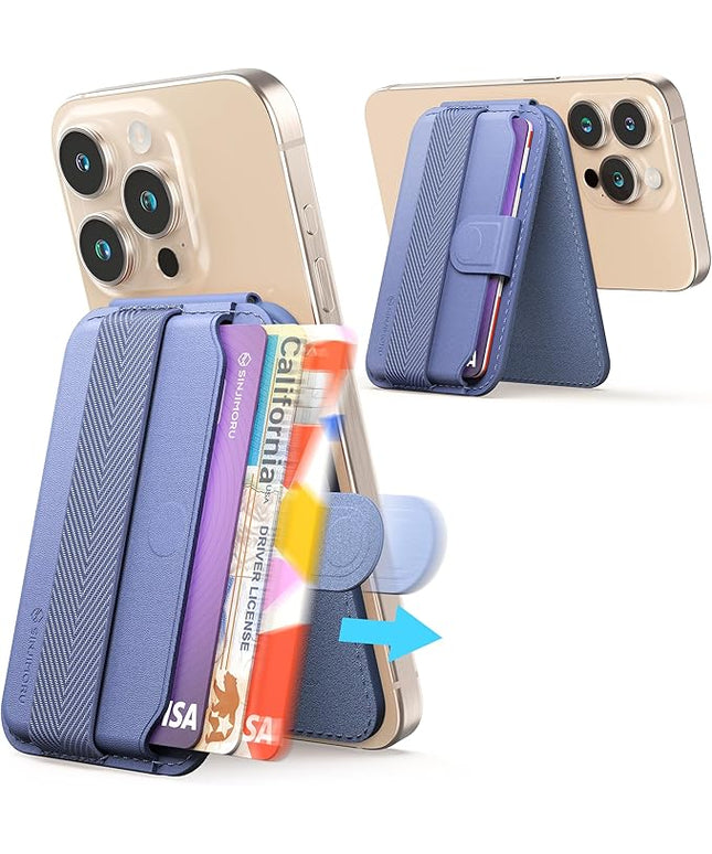 Sinjimoru Pull & Eject Magnetic Wallet for iPhone, 3-Card Holder with Adjustable Stand, Compatible with MagSafe, Lavender