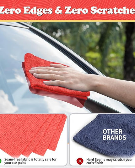 FIXSMITH Shop Towels, Red Microfiber Cleaning Cloth Bulk, 200 Pack Microfiber Towels for Cars, All-Purpose Absorbent Cleaning Rags, Dust Cloth for Automotive, Mechanic, Garage, Bar, 11.5 x 11.5 inch