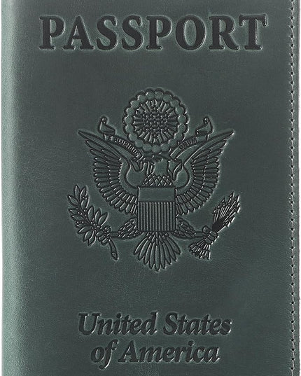 Shvigel US Leather Passport Book Cover - Thin American Travel Passport Holder - Premium International USA Passport Protector Case for Women Men (Green Vintage)