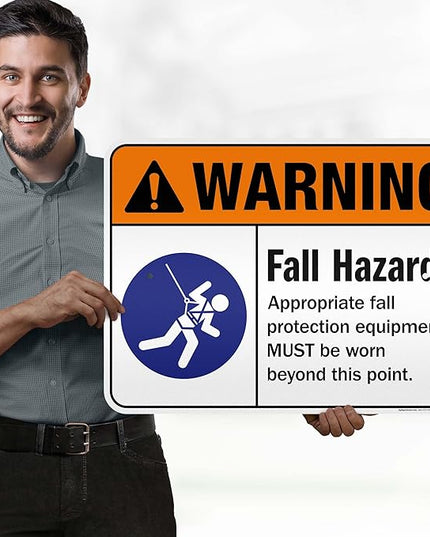 Warning Fall Hazard Appropriate Fall Protection Equipment Sign, 18x24 Inches, 3M EGP Reflective .080 Aluminum, Fade Resistant, Made in USA by My Sign Center