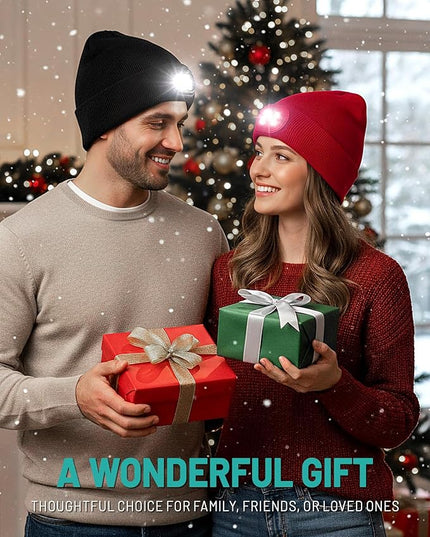 AOPREL Beanie with The Light, Unisex USB Rechargeable Headlamp Winter Knitted Cap for Men Dad Husband