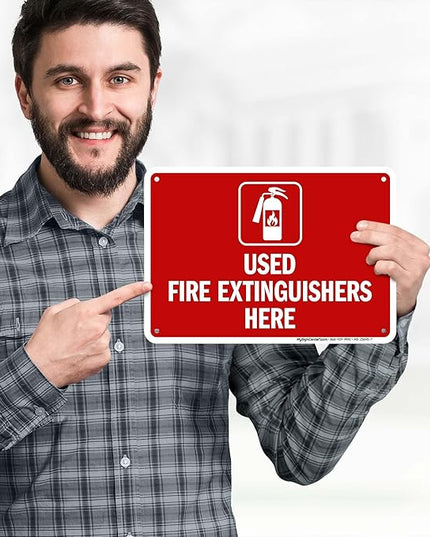 Used Fire Extinguishers Here Sign, 10x7 Inches, 55 mil thick HDPS (high density polystyrene), Made in USA by My Sign Center