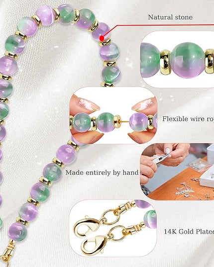 Marble Beaded Phone Wrist Strap,Detachable Phone Bracelet Strap with Tether Tab,Hands-Free Wristlet Strap (Purple Green Cat's Eye)