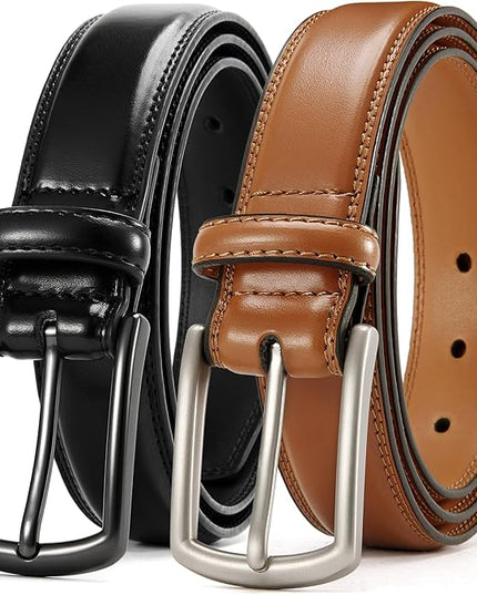 CHAOREN Leather Dress Belt Men 2 Pack - 1 3/8" Mens Belts for Work Business Casual Jeans
