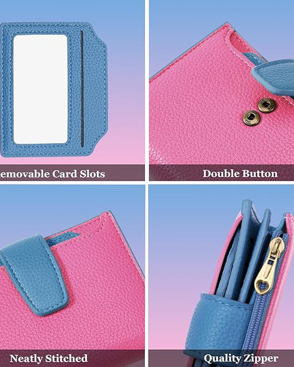 Airkit Small Wallet Women RFID Blocking Soft Leather Bifold Compact Card Holder Wallet for Women with Zipper Coin Pocket 4 ID Window