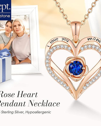 CDE Christmas Gifts for Women S925 Silver Rose Gold Heart Birthstone Necklaces for Women，Ideal Anniversary or Birthday Jewelry Gifts for Wife Girlfriend Her