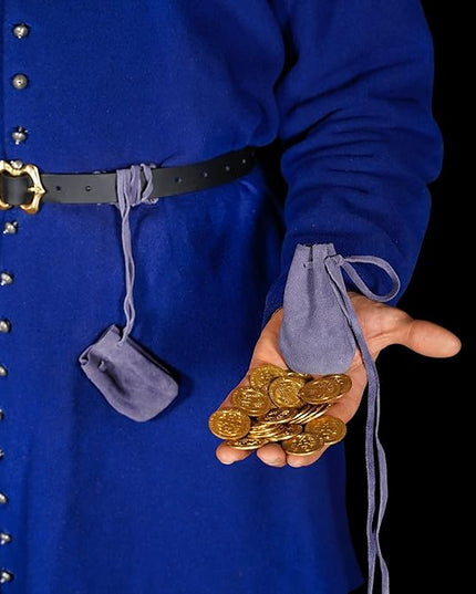 Mythrojan Small Trinket Pouches Suede Leather Drawstring Coin & Dice Bags for LARP, SCA, Viking & Medieval Events (Dark Blue)