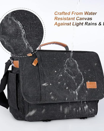 ESTARER Men Messenger Bag 15.6 inch, Water-resistant Canvas Computer Work Bag, Laptop Shoulder Bag Briefcase Satchel, Dark Grey