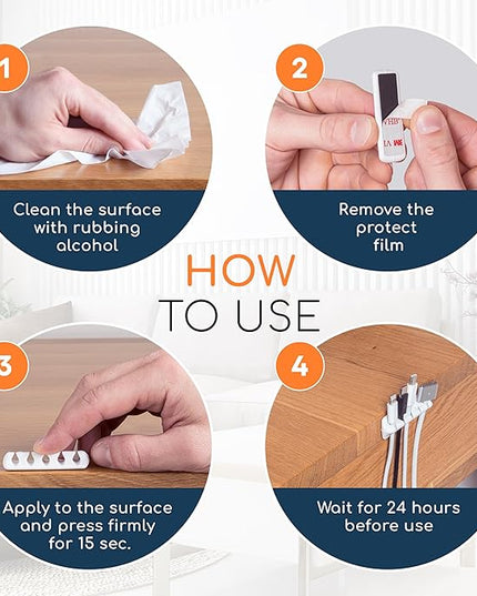 GLUIT Adhesive Desktop Cable Organizer Versatile Cord Holders Wire Clips and Cable Holder Cord Organizer for Desk Table Accessories Office Spaces New White 5 Pack
