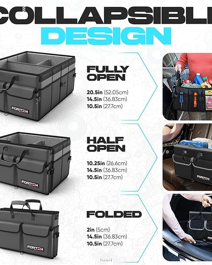 FORTEM Trunk Organizer For SUV Car Trunk Organizer, Foldable Storage, Car Accessories for Women Men, Collapsible Bag, Perfect Christmas Gifts, 600D Oxford, Non Slip Bottom, Straps, Soft Cover (50L)