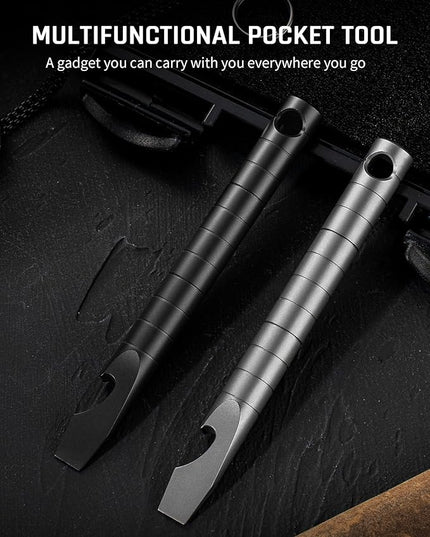 TISUR Titanium EDC Pry Bar, Keychain Prybar Multitool With Beer Bottle Opener, 6 in 1 Portable Pocket Mini Crowbar Tool (Gray)