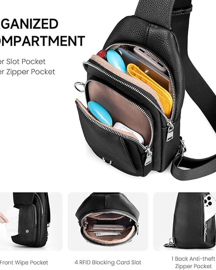 befen Anti Theft Genuine Leather Sling Bag for Women RFID Small Crossbody Bag Chest Bag Leather Fanny Packs for Travel