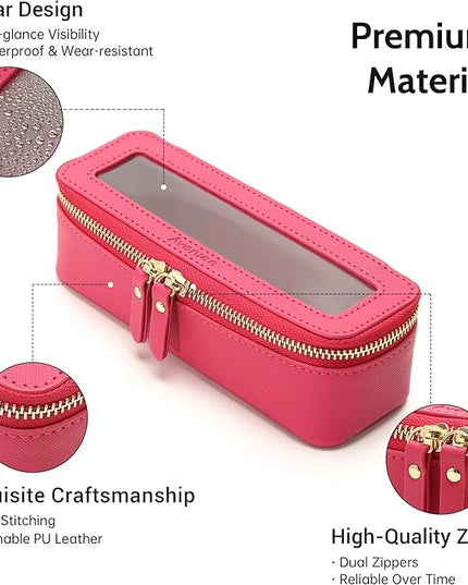Aveniee Clear Makeup Brush Bag, Slim Brush Holder Cosmetic Case, Small Travel Toiletry Bag for Women, Thin Make up Bags with Dual Zipper, Cute Travel Essentials Srorage Bag,Hotpink