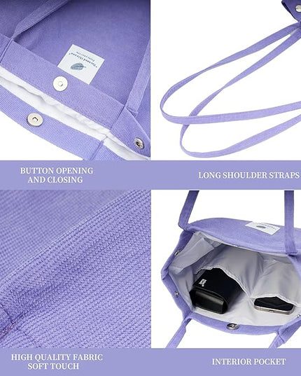 Corduroy Tote Bag Cute Tote Bags for Women Shoulder Bag with Inner Pocket for Work Beach Travel and Shopping Grocery