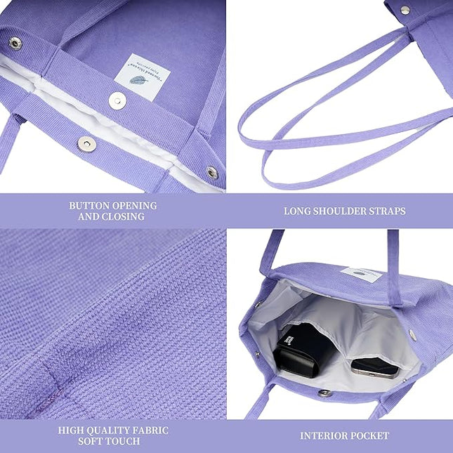 Corduroy Tote Bag Cute Tote Bags for Women Shoulder Bag with Inner Pocket for Work Beach Travel and Shopping Grocery