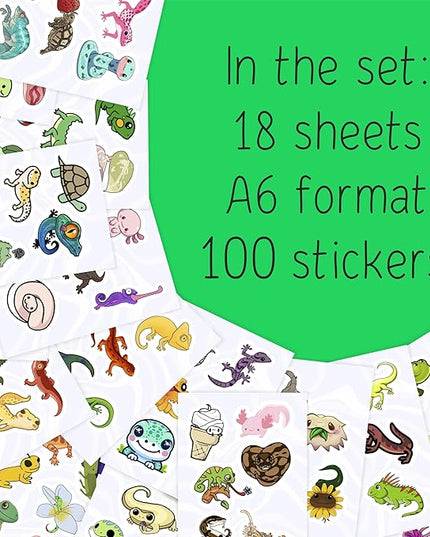 BulbaCraft 100Pcs Reptile Stickers, Lizard Stickers for Water Bottle and Laptop - Reptile Party Supplies & Decorations, Snake Vinyl Decals, Gifts for Women & Men