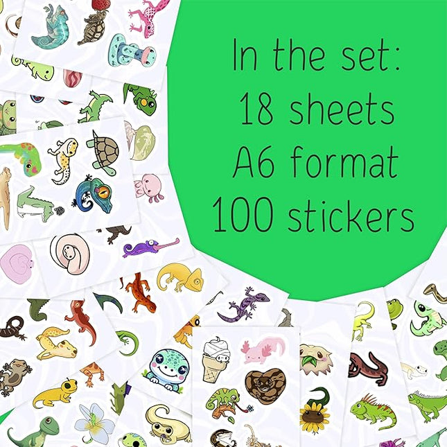 BulbaCraft 100Pcs Reptile Stickers, Lizard Stickers for Water Bottle and Laptop - Reptile Party Supplies & Decorations, Snake Vinyl Decals, Gifts for Women & Men