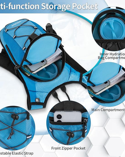 Hydration Backpack with Leak Proof Water Bladder, Lightweight Hydro Water Daypack for Rave, Cycling, Running, Hiking, Climbing