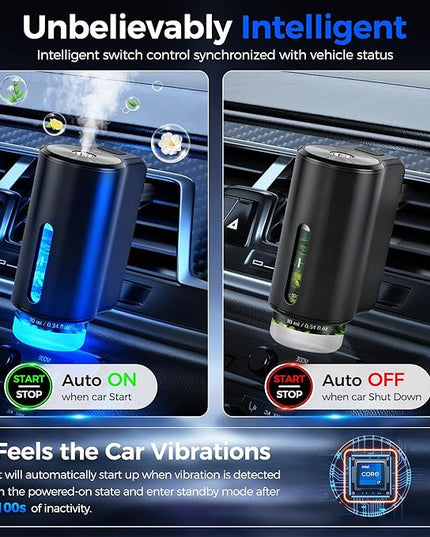 Car Air Freshener Diffuser, Smart Car Air Freshener, Auto On/Off with 3 Modes, Vent Clip, Long Lasting with 10 Essential Oils in 5 Scents (2 Pack)