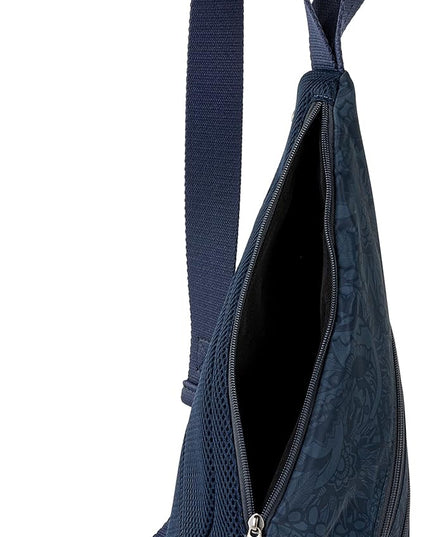 Sakroots On The Go Sling Bag for Women in Eco-Twill, Large Convertible Crossbody Backpack With Main Zipper Closer, Made From Recycled Materials - Indigo Spirit Desert
