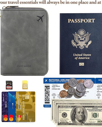 Passport Holder for Travel Women and Men RFID Passport Holder with Card Slots Holder Passport Case Passport cover Passport Wallet Travel Essentials and Accessories (Short Zipper, SZH-Grey)