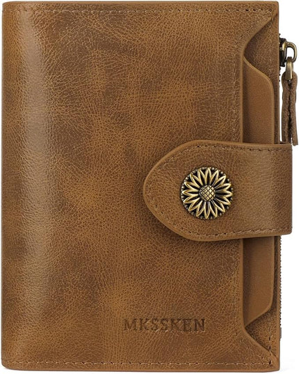 MKSSKEN Wallet Women,Rfid Blocking Leather Womens Wallet,Bifold Compact Carteras Para Mujer Card Holder with Removable ID Window(Apricotcoffee)