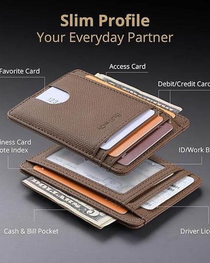 Buffway Slim Minimalist Front Pocket RFID Blocking Leather Wallets for Men and Women - Galaxy Maroon