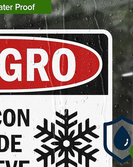 Danger Watch for Falling Ice and Snow Bilingual Sign, 10x7 Inches, 4 Mil Vinyl Decal Stickers Weather Resistant, Made in USA by My Sign Center
