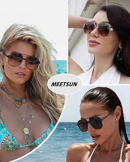 MEETSUN Retro Oversized Aviator Sunglasses for Women Men Trendy 70s 80s Vintage Square Aviators 3 Pack UV400