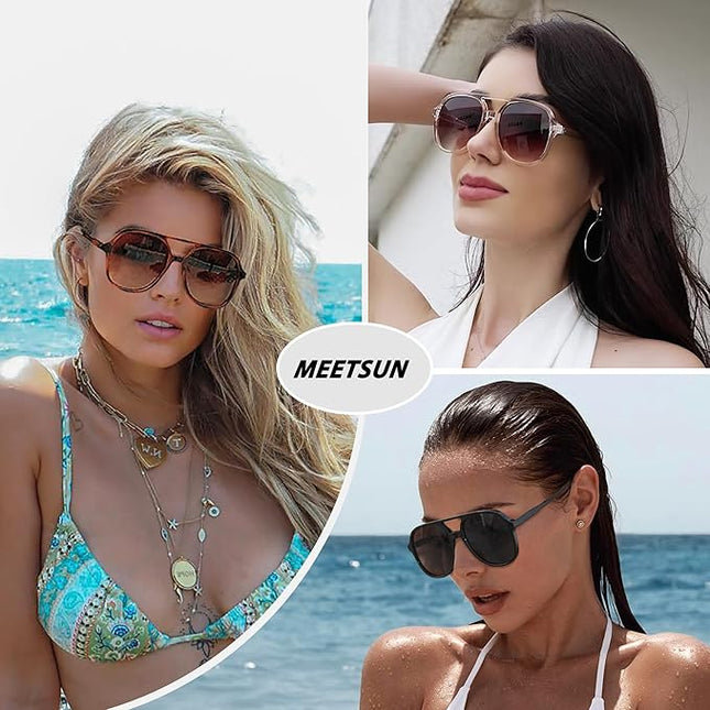 MEETSUN Retro Oversized Aviator Sunglasses for Women Men Trendy 70s 80s Vintage Square Aviators 3 Pack UV400